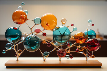 Horizontal banner with glass model of molecule made with AI