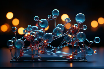 Horizontal banner with glass model of molecule made with AI