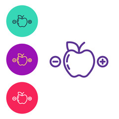 Set line Calorie calculator icon isolated on isolated on white background. Calorie count. Diet. Weight loss. Portion control. Healthy eating. Dietary nutrition. Set icons colorful. Vector