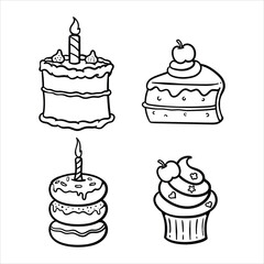 Hand drawn vector of a birthday cake coloring pages