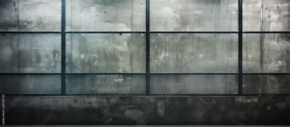 Poster Background texture of a glass wall with a frosted and transparent effect in a modern building with old windows and walls including an industrial concrete window