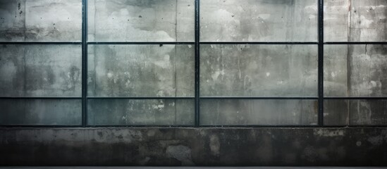 Background texture of a glass wall with a frosted and transparent effect in a modern building with old windows and walls including an industrial concrete window