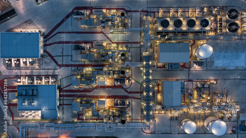 Wall mural aerial view power plant for oil refinery petrochemical industrial, oil refinery factory power plant 