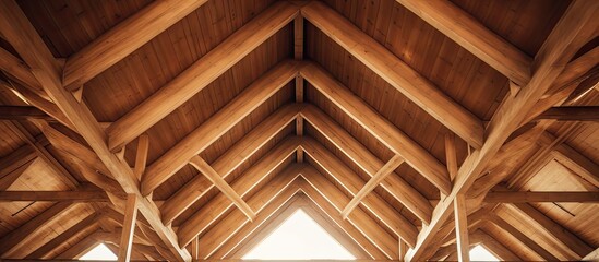 Detailed inside look of a timber roof frame