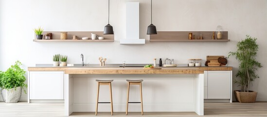 A lovely kitchen island in a cropped shot of an open kitchen
