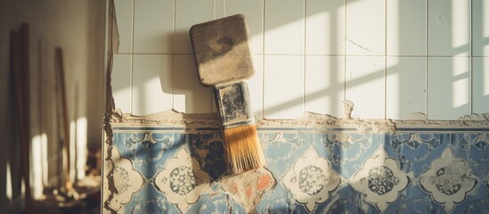 Bathroom renovation includes ceramics and replacing old tiles with a hammer