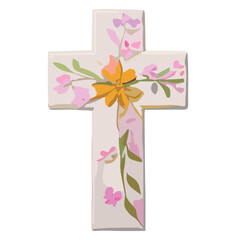 Vibrant Floral Bouquet cross in a Colorful with Pink and Yellow Blooms, Illustration Perfect for Spring and Summer Garden-themed Design

