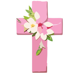 Blessed Union Wedding Flower with Cross  Religious Floral Illustration for Nuptial Celebrations