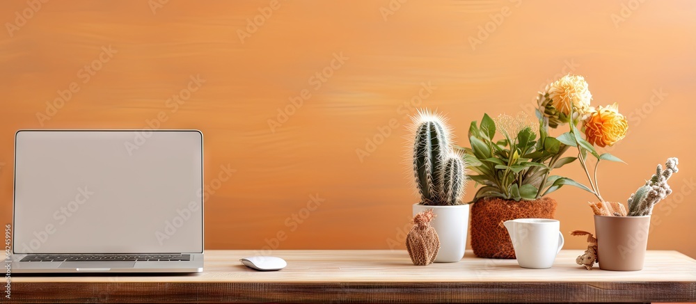 Aufkleber cactus and bamboo reside on a desk near a computer at home