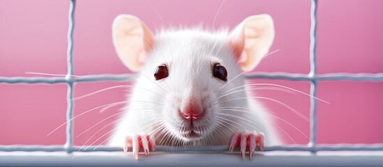 Curious caged white rat - obrazy, fototapety, plakaty