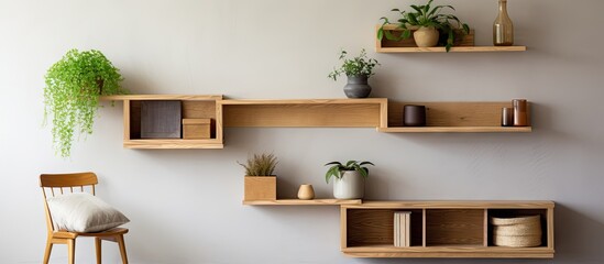 Fototapeta Basic wooden shelves for apartment storage obraz