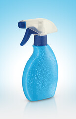 screen cleaning liquid in a blue spray bottle in drops