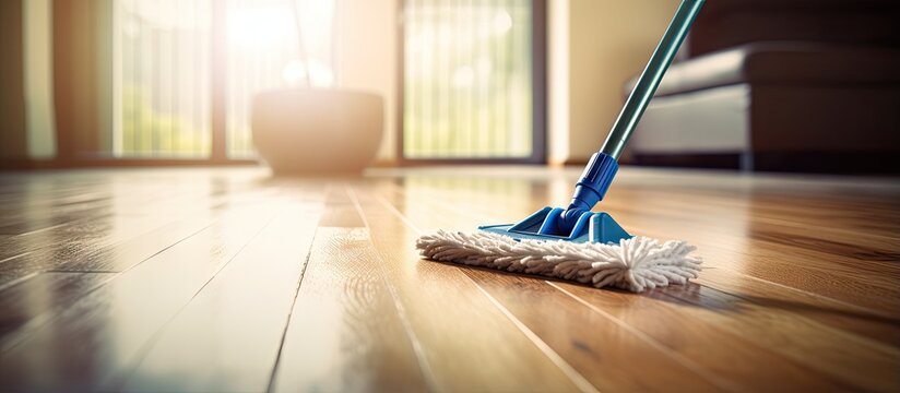 cleaning equipment used to mop a parquet living room floor