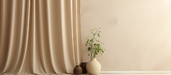 Beige curtains elegantly complement a beige wall