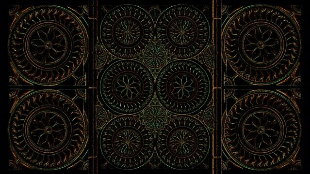 Hypnotic Mandala Wall, throbbing with unrelenting energy. CGI touches elevate this VJ seamless loop, dance of mysticism and artistry, tailored for high-energy VJ sequences and meditation. Adi Yogi
