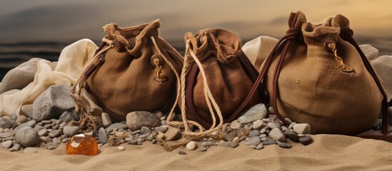 Close up of ancient sacks filled with rocks and sand