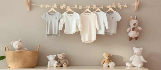 Contemporary nursery with hanging storage shelves