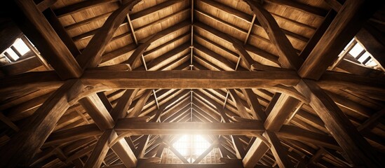 Detailed inside look of a timber roof frame