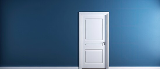 Naklejka premium a vacant room with a dark blue wall and an open white door