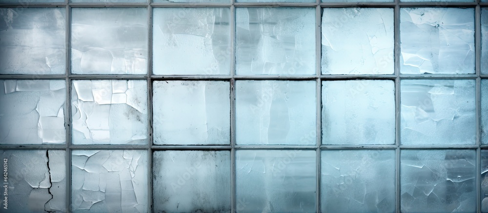 Poster Background texture of a glass wall with a frosted and transparent effect in a modern building with old windows and walls including an industrial concrete window
