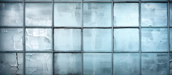 Background texture of a glass wall with a frosted and transparent effect in a modern building with old windows and walls including an industrial concrete window
