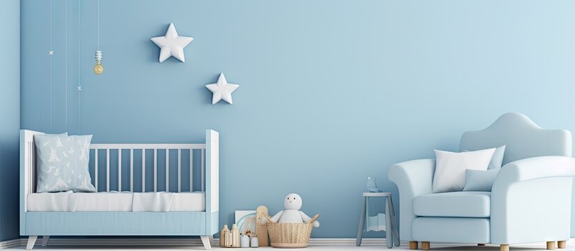 Blue colored rendered toddler s room