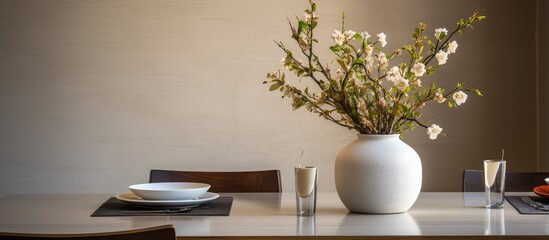 Contemporary table dÃ©cor with faux flower arrangement