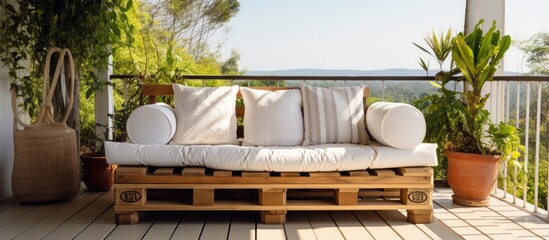 Obraz na płótnie Canvas Couch made of wood on outdoor balcony