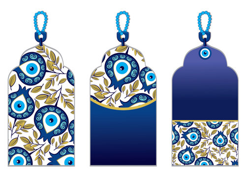 Vector illustration  greeting cards with turkish evil eye nazar boncuk charms.Sale banners