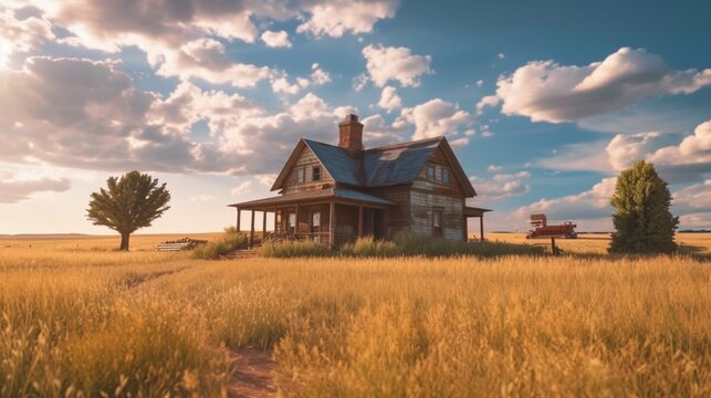 Quaint house on the prairie.Generative AI.