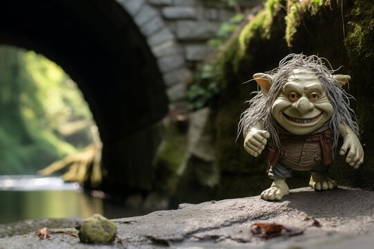 Illustration of a troll living under a bridge. 
