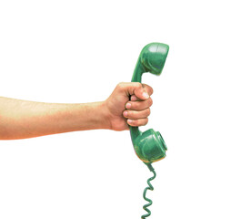hand holding a landline telephone with no background png 