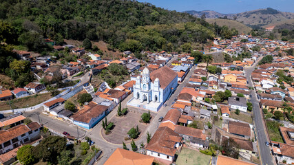 Fototapeta na wymiar Igreja Matriz in Sao Bento do Sapucai, in the countryside of Sao Paulo. In Serra da Mantiqueira. Aerial view.