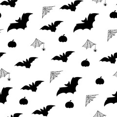 Seamless Halloween pattern. Halloween party vector illustration. cobweb and pumpkin on a light background. Halloween vector seamless pattern.
