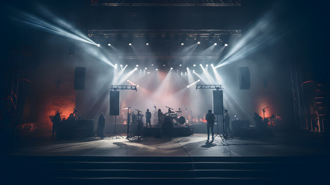 there are people that are standing on a stage with lights Generative AI