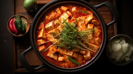 Kimchi jjigae also known as kimchi stew or kimchi soup - obrazy, fototapety, plakaty