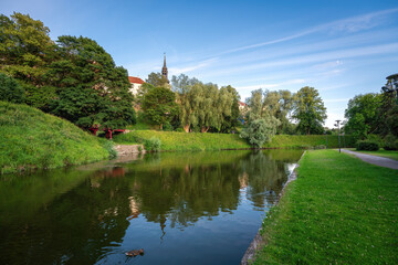 Snelli Park Pond with Red Bridge - Tallinn, Estonia