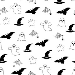 Seamless Halloween pattern. Halloween party vector illustration. cobweb and pumpkin on a light background. Halloween vector seamless pattern.
