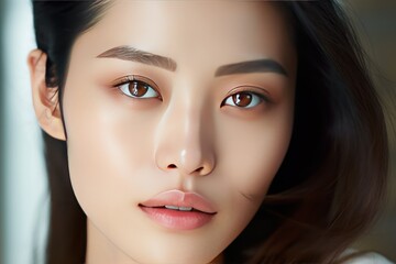 Fototapeta na wymiar Eternal Glow: Close-up Portrait of an Asian Beauty in Well-being 
