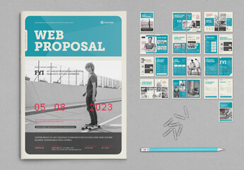 Modern Buisiness Proposal Printable Template for Agency with Cyan and Pink Elements