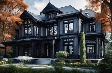 Fototapeta na wymiar Grandeur in black the stately mansion house