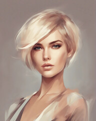 Abstract portrait of a blonde with short hair. Generative AI.