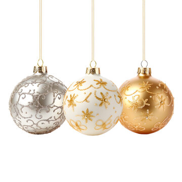 Christmas silver and gold balls on transparent png background