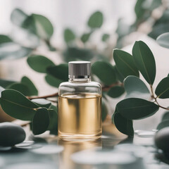 Bottle of eucalyptus oil, relaxing spa concept 