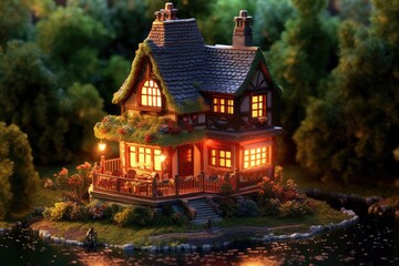 Fototapeta premium miniature house with beautiful place Generative Ai