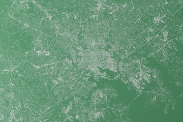 Stylized map of the streets of Baltimore (Maryland, USA) made with white lines on green background. Top view. 3d render, illustration