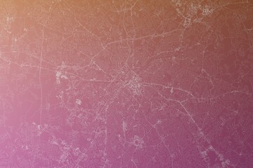 Map of the streets of Charlotte (North Carolina, USA) made with white lines on pinkish red gradient background. Top view. 3d render, illustration