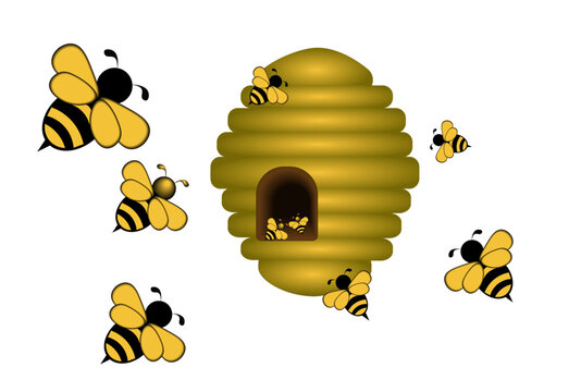 Vector illustration of bees on honeycomb