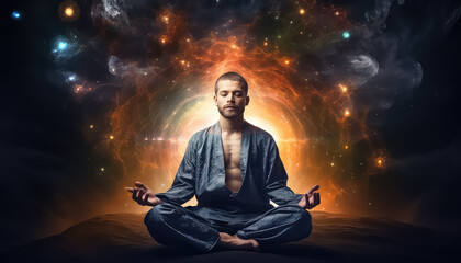 Young yogi with chakras, the concept of peace and relaxation