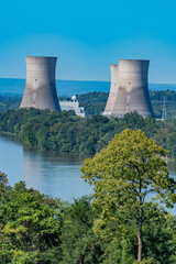 Three Mile Island Cooling Towers and the Susquehanna River, York Haven Pennsylvania USA